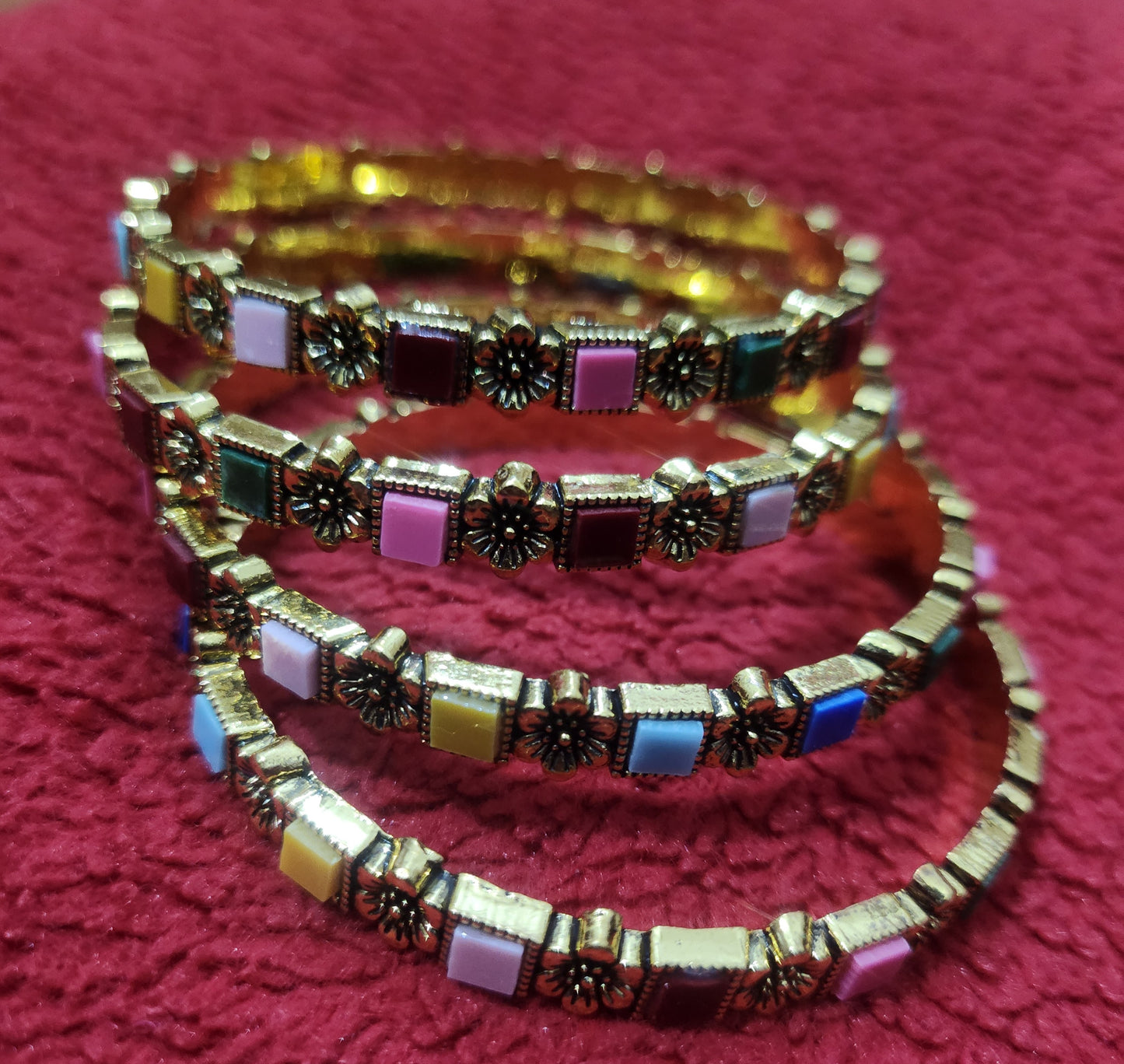 Elegant Multicolor Enamel Gold-Toned Bangles Set jewelry