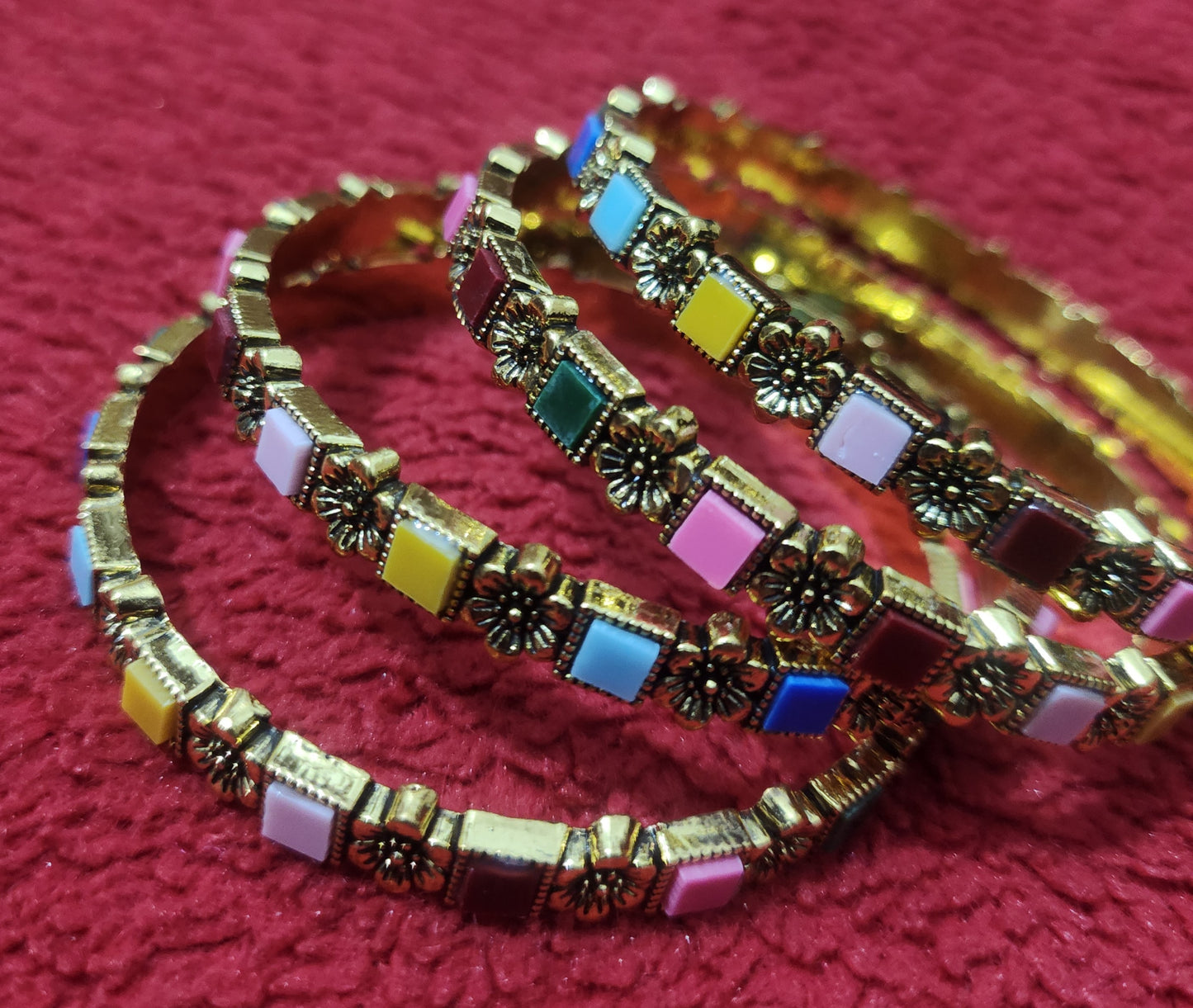 Elegant Multicolor Enamel Gold-Toned Bangles Set jewelry