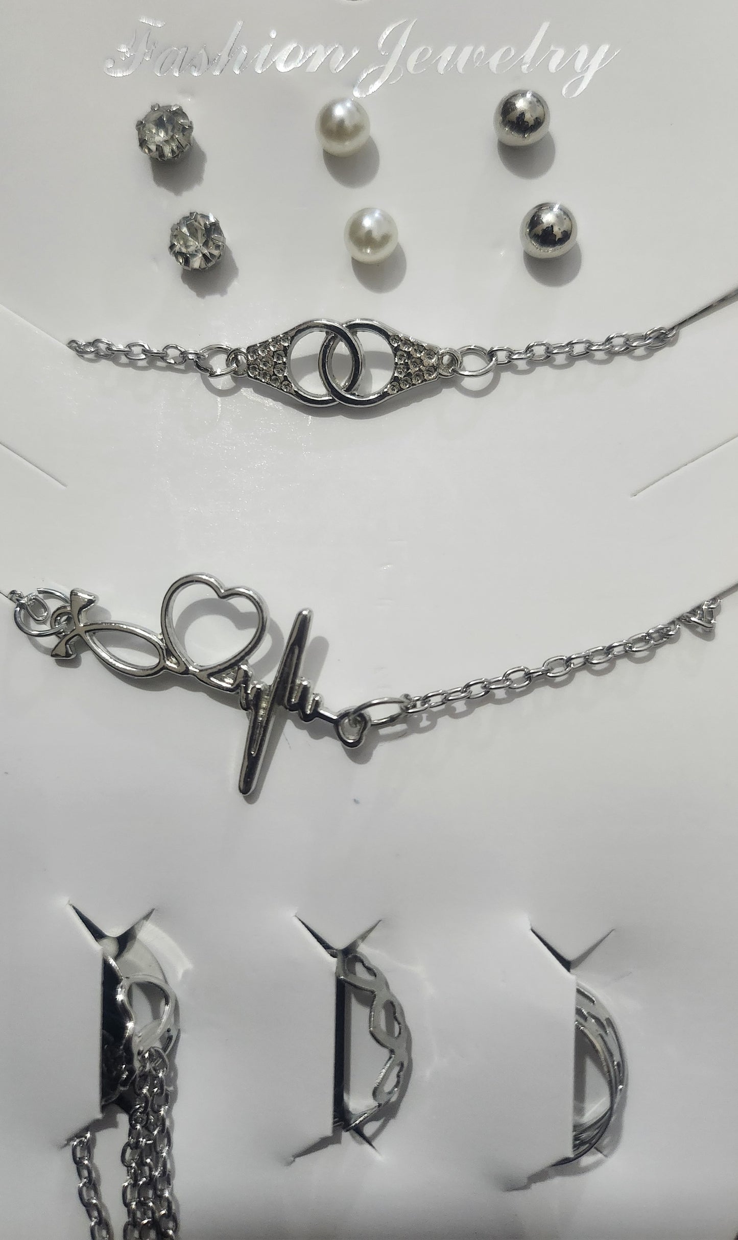 Unique Silver-Tone Jewelry Set | ECG Heartbeat Necklace, Choker & Multi-Style Earrings