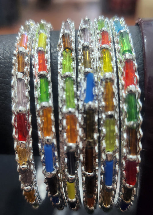 Dazzling Rainbow Stackable Jewelry Bangles - Silver Finish