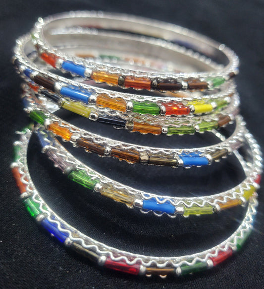 Dazzling Rainbow Stackable Jewelry Bangles - Silver Finish