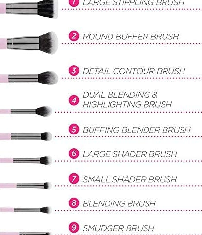 Bh Cosmetics - Mrs. Bella 9 Piece Makeup Brush Set with Luxe Brush Holder