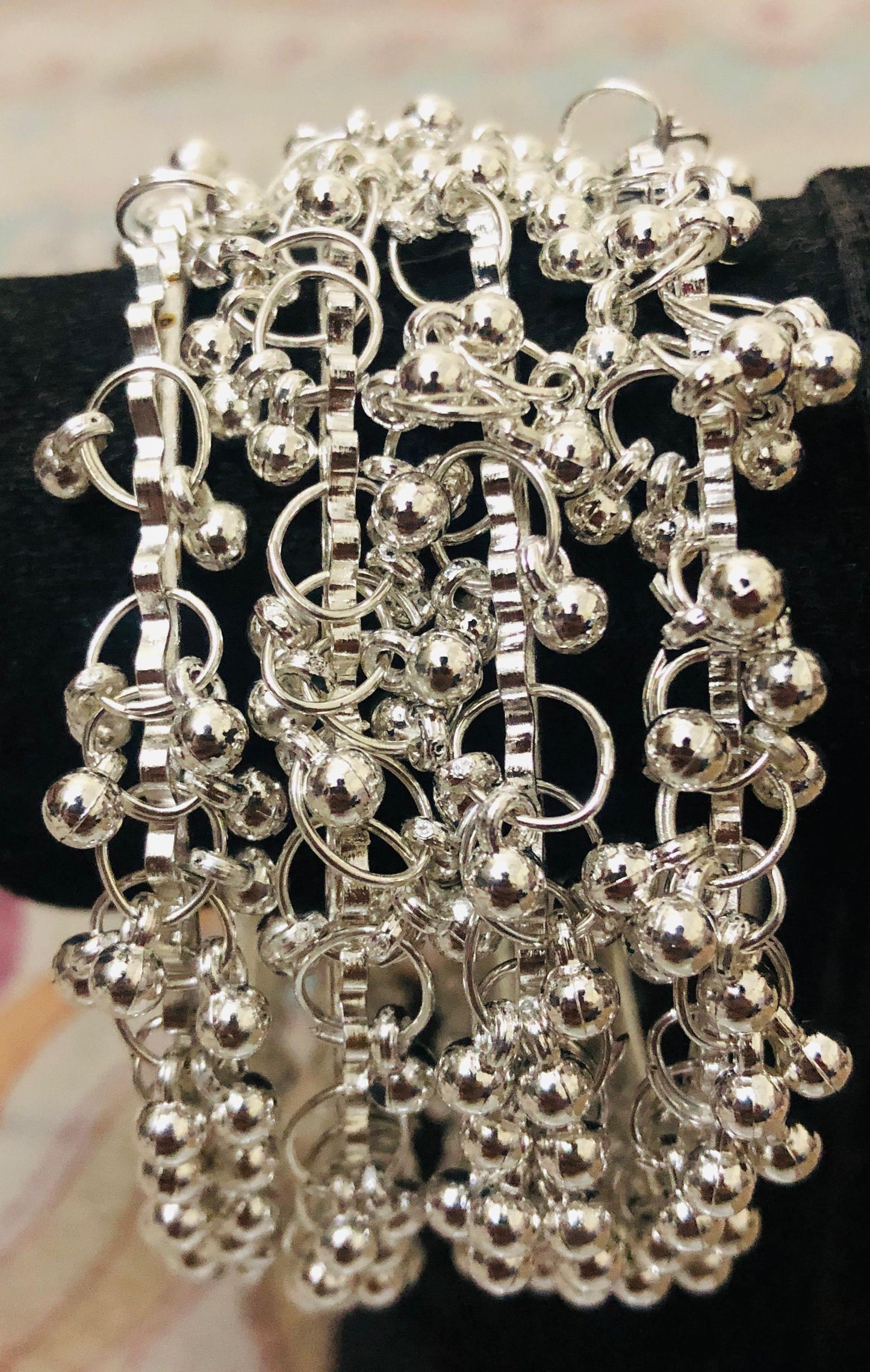 Elegant Silver Anklet with Intricate Bead Design jewelry
