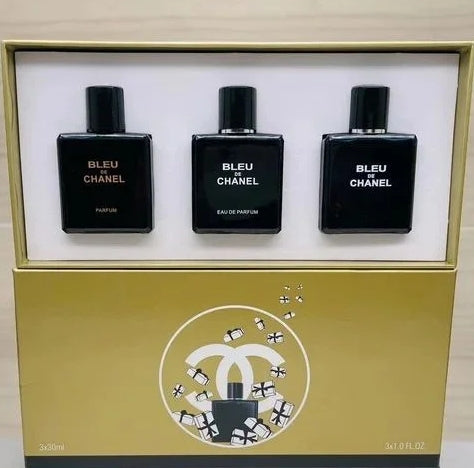 New Sale Bleu De Chanel 3 in 1 Perfume Gift Set – Premium Men’s Fragrance Collection (30mL Each)