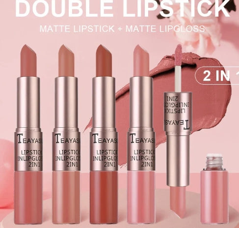 TEAYASON 6 Pcs Matte 2in1 Lipgloss & Lipstick Set B