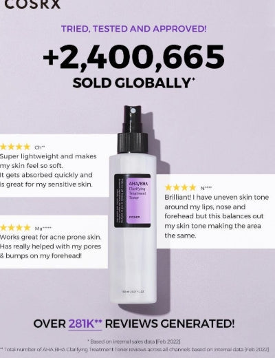 COSRX AHA BHA Clarifying Treatment Toner 200ml – Exfoliating & Hydrating Toner for Smooth, Clear Skin