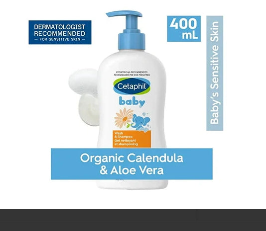 Cetaphil Baby Wash & Shampoo with Organic Calendula Tear-Free – 400ml | Gentle Skincare for Babies