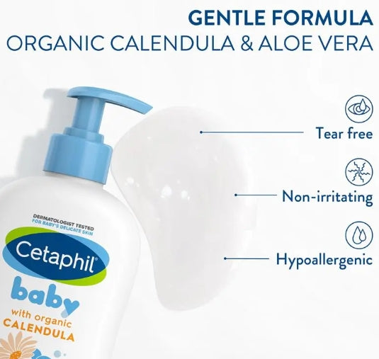 Cetaphil Baby Wash & Shampoo with Organic Calendula Tear-Free – 400ml | Gentle Skincare for Babies