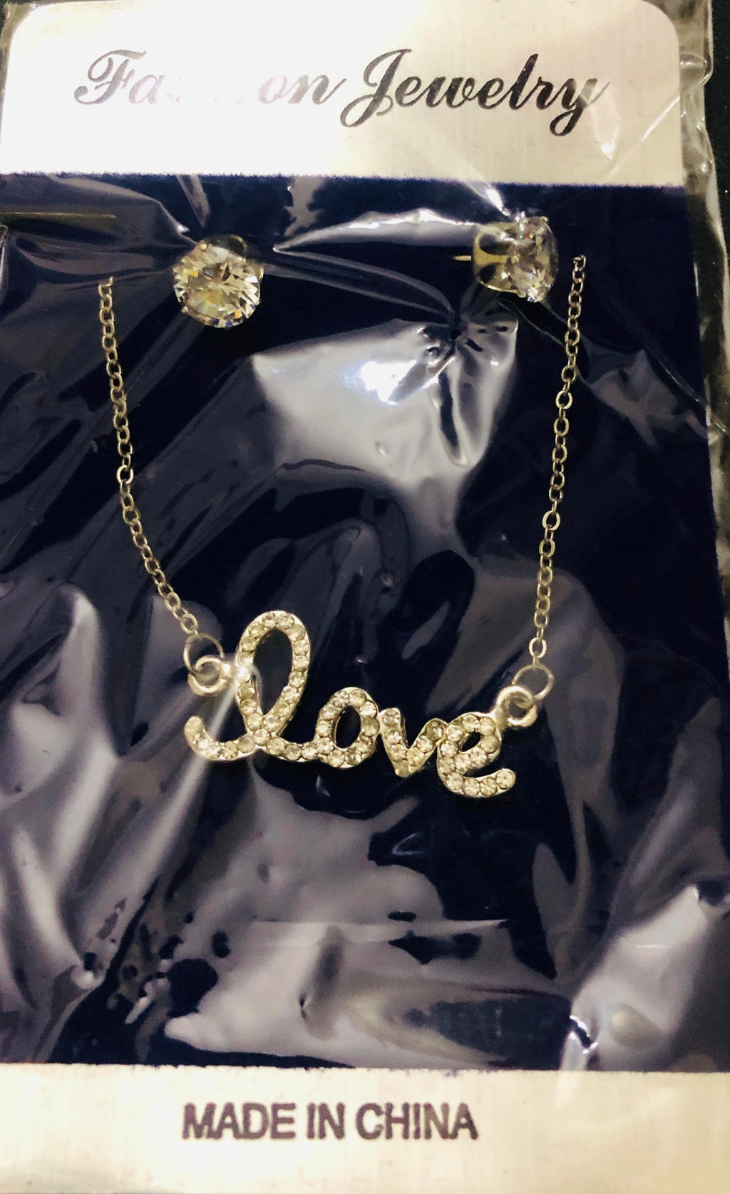 "Love" Script Pendant Necklace and Solitaire Jewelry Set