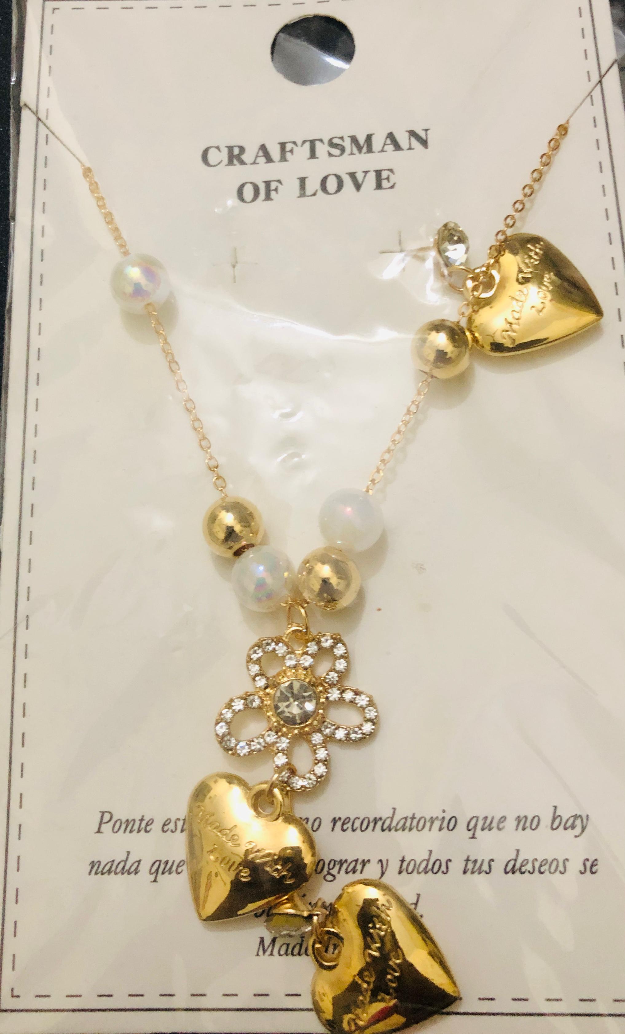 Romantic Layered Gold-Tone Necklace Jewelry with Hearts & Flower Charms