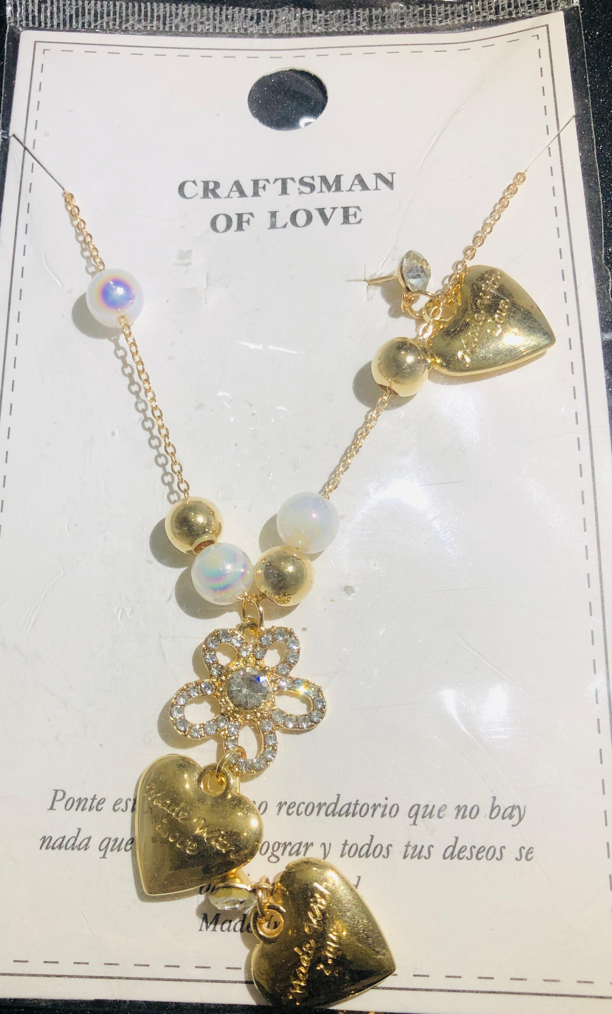 Romantic Layered Gold-Tone Necklace Jewelry with Hearts & Flower Charms