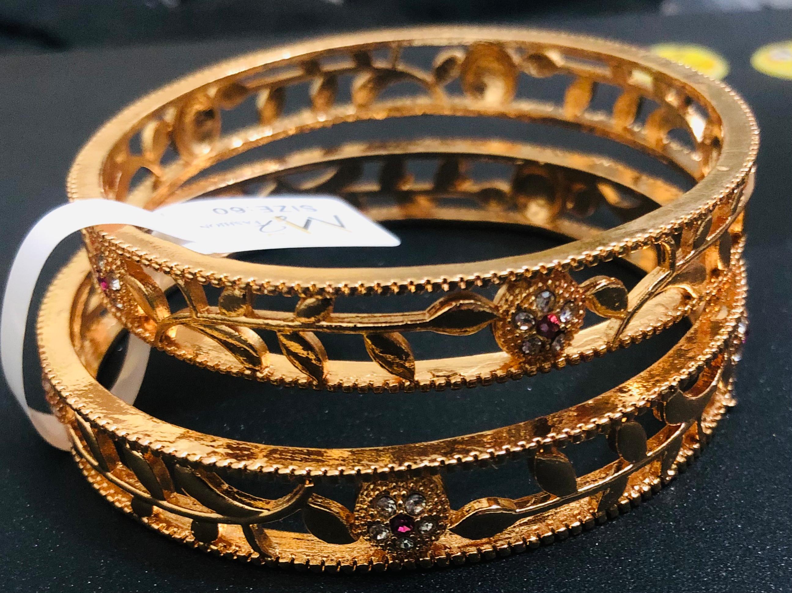 Delicate Gold-Tone Floral Vine Bangle Jewelry Set (Ruby Accents)