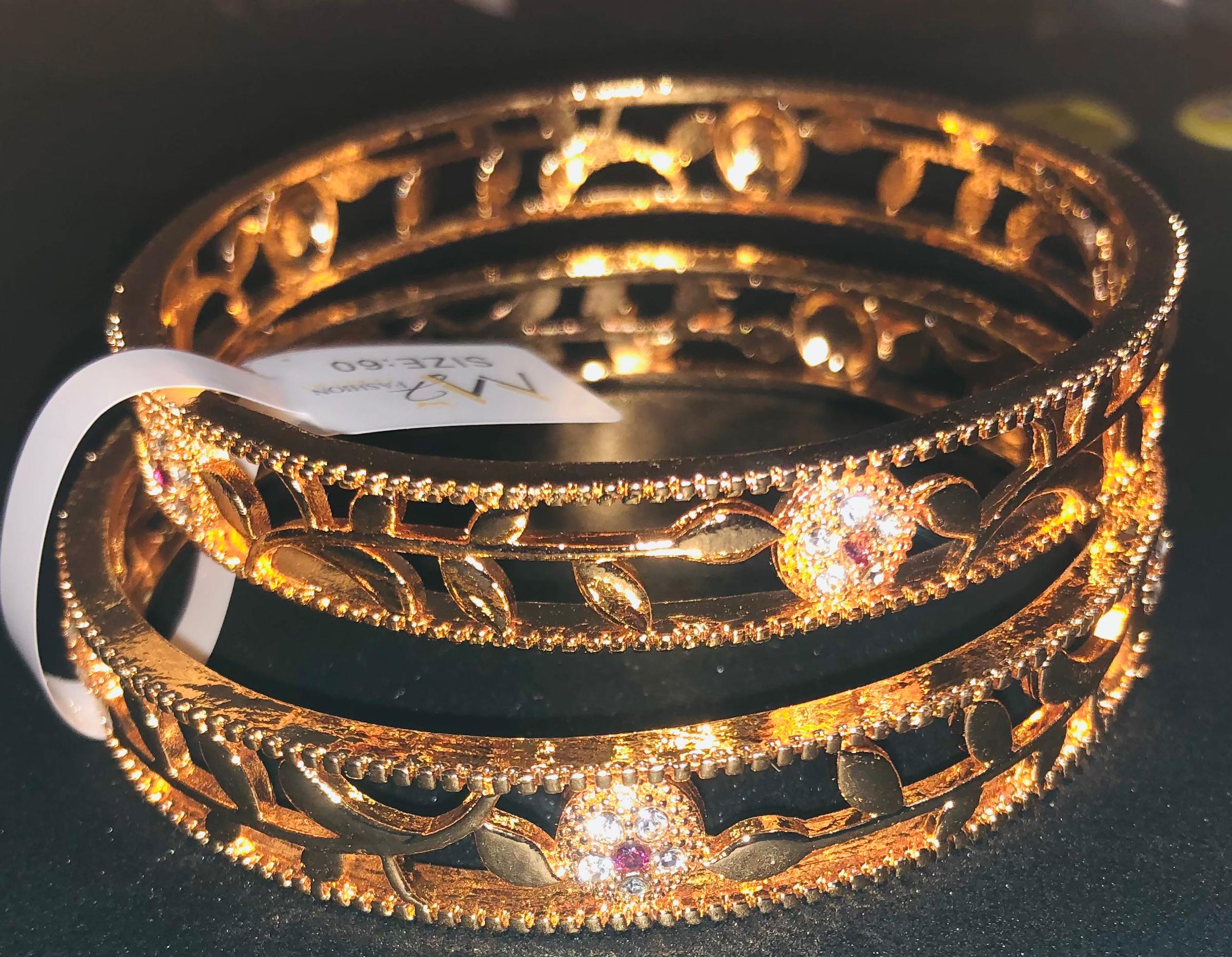 Delicate Gold-Tone Floral Vine Bangle Jewelry Set (Ruby Accents)