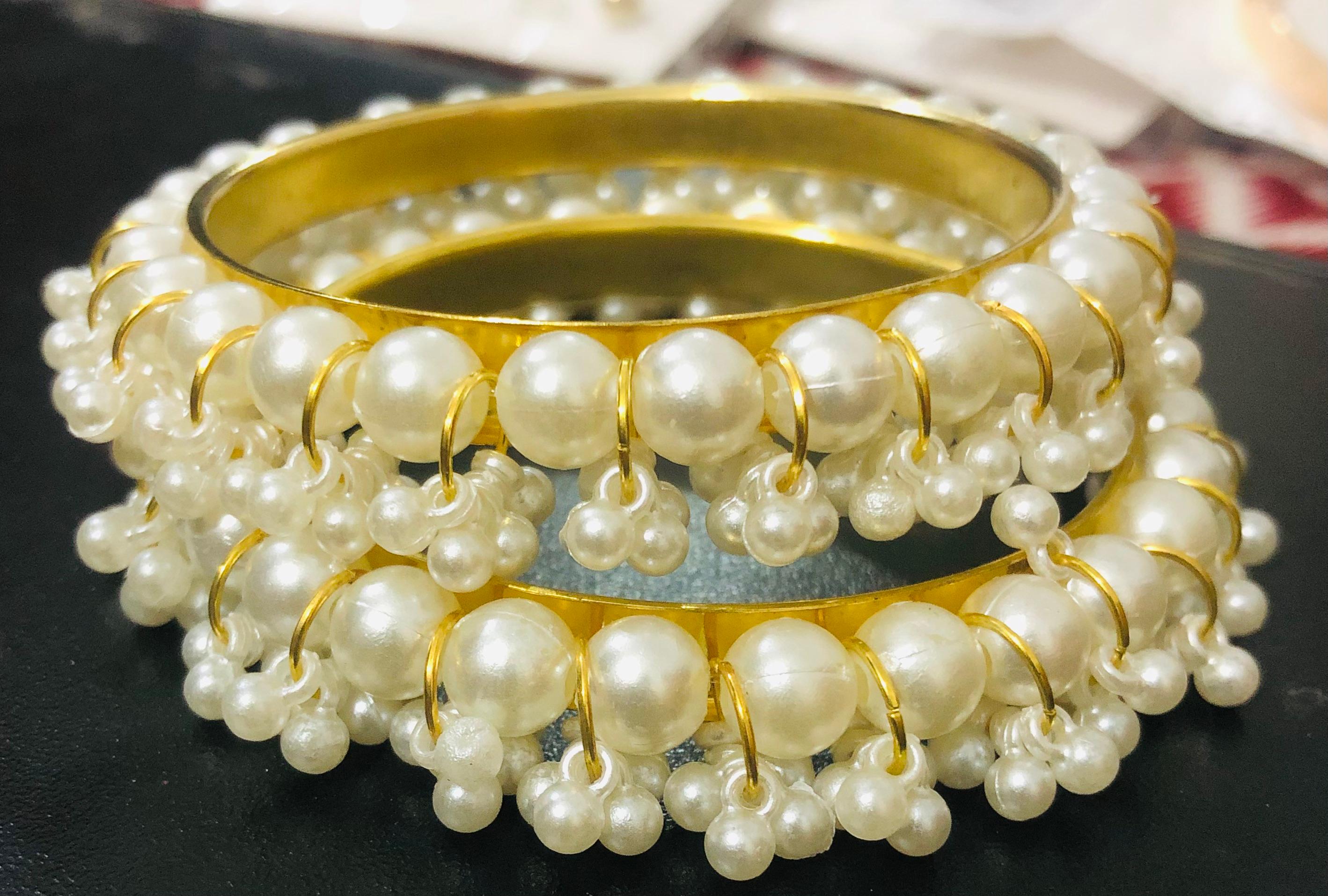 Jhumka Style Pearl Bangles - Traditional Bridal Jewelry Set
