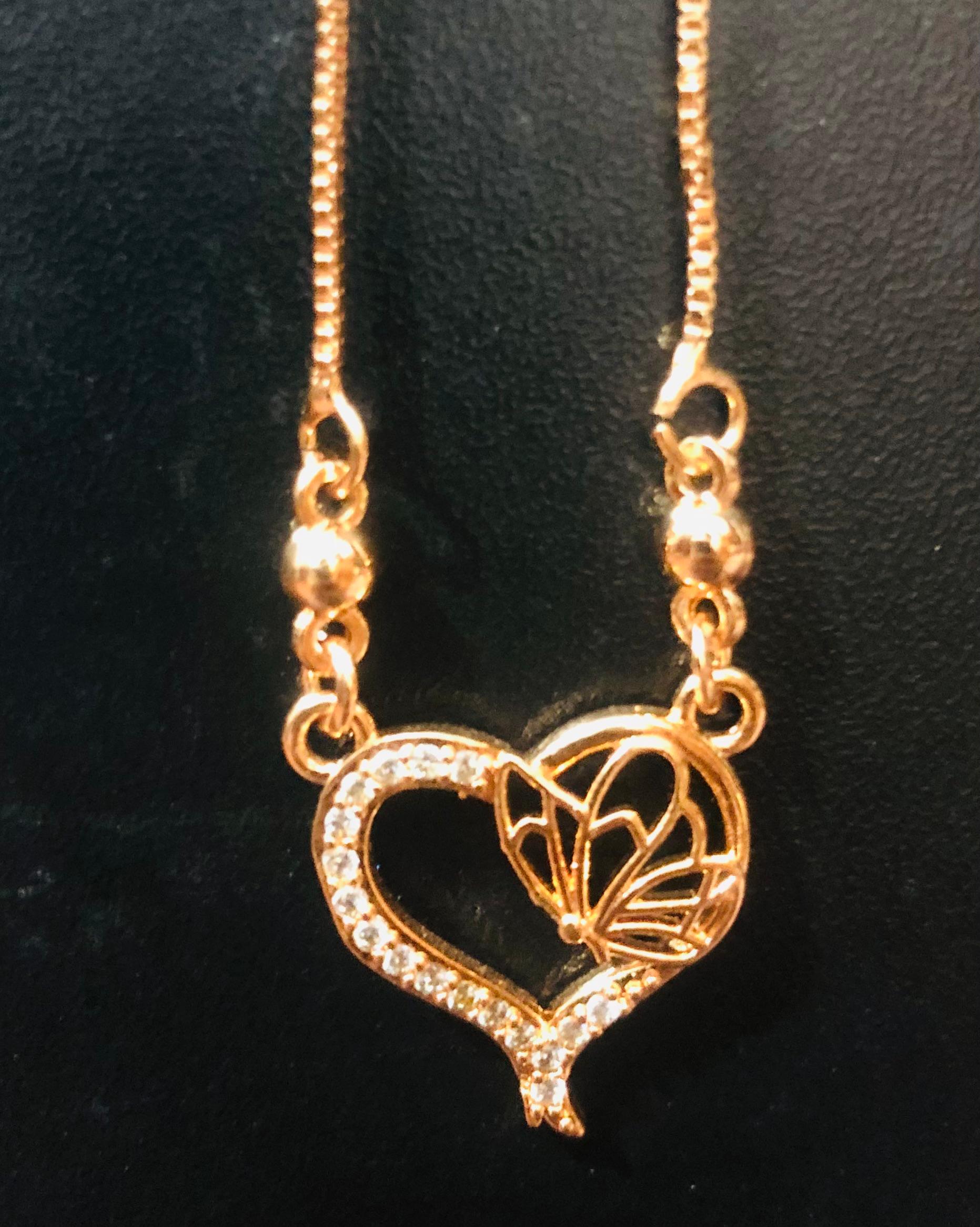 Rose Gold-Tone Butterfly Heart Necklace Jewelry with Pavé Accents