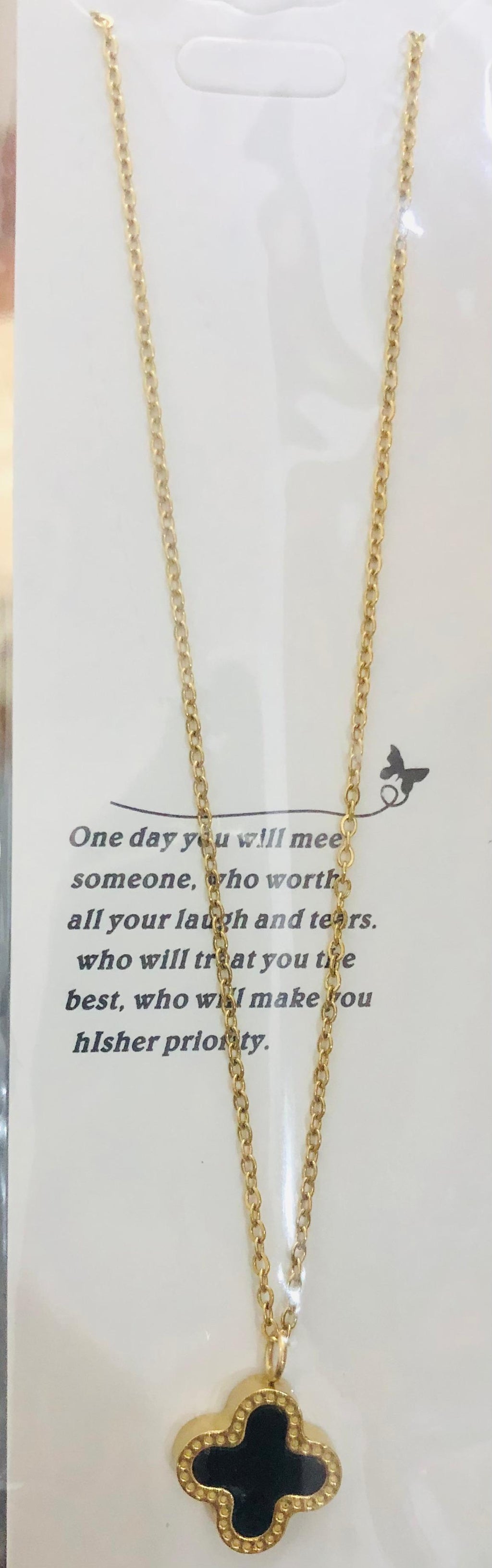 Lucky Clover Faith, Hope, Love Jewelry Necklace in Black and Gold