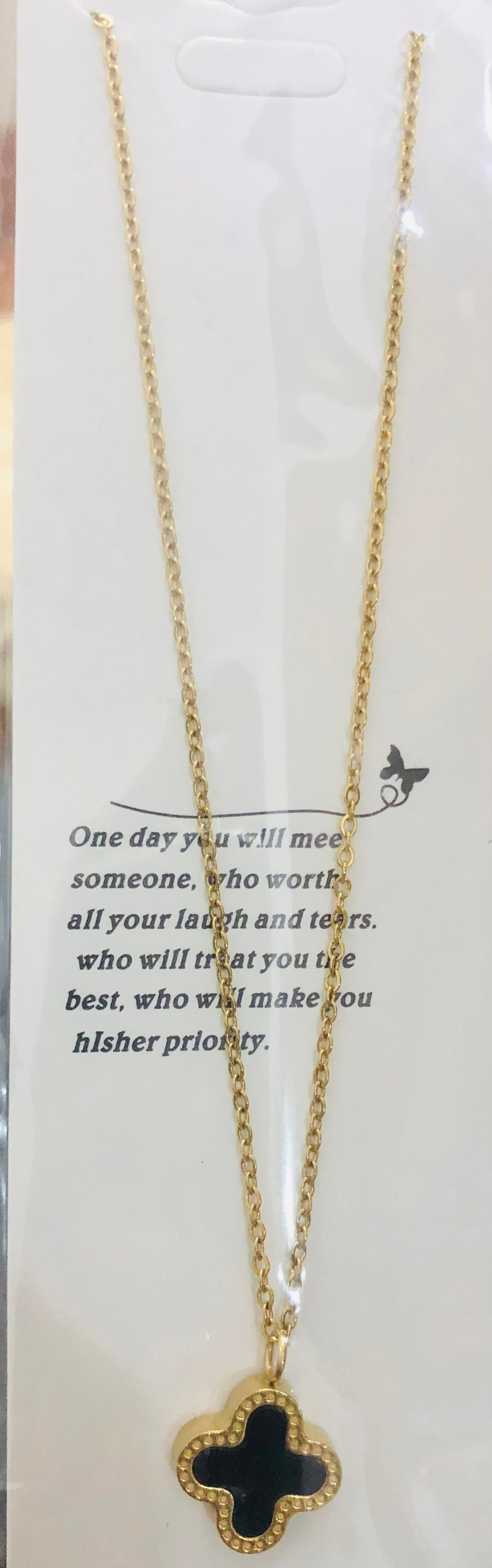 Lucky Clover Faith, Hope, Love Jewelry Necklace in Black and Gold