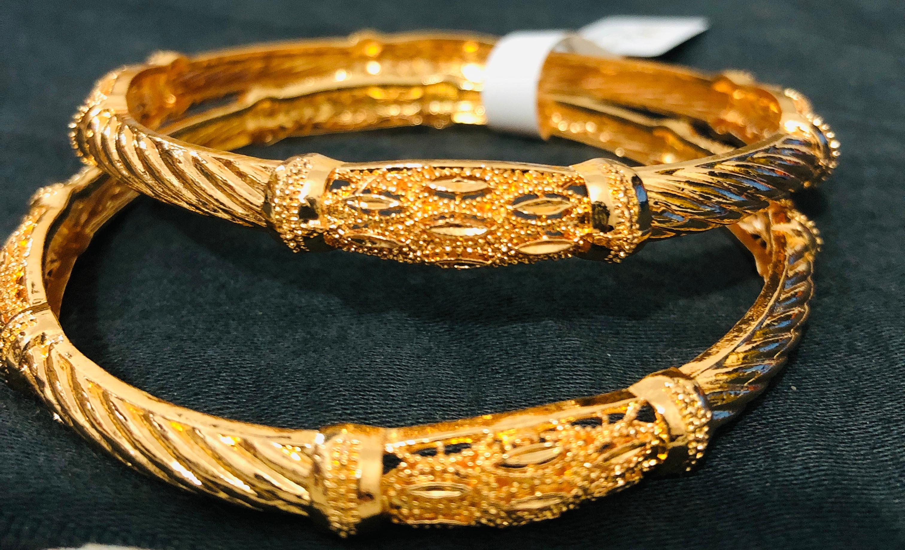 Rich Textured Gold Tone Bangle Set - Traditional Ethnic Indian Jewelry with Filigree Detail