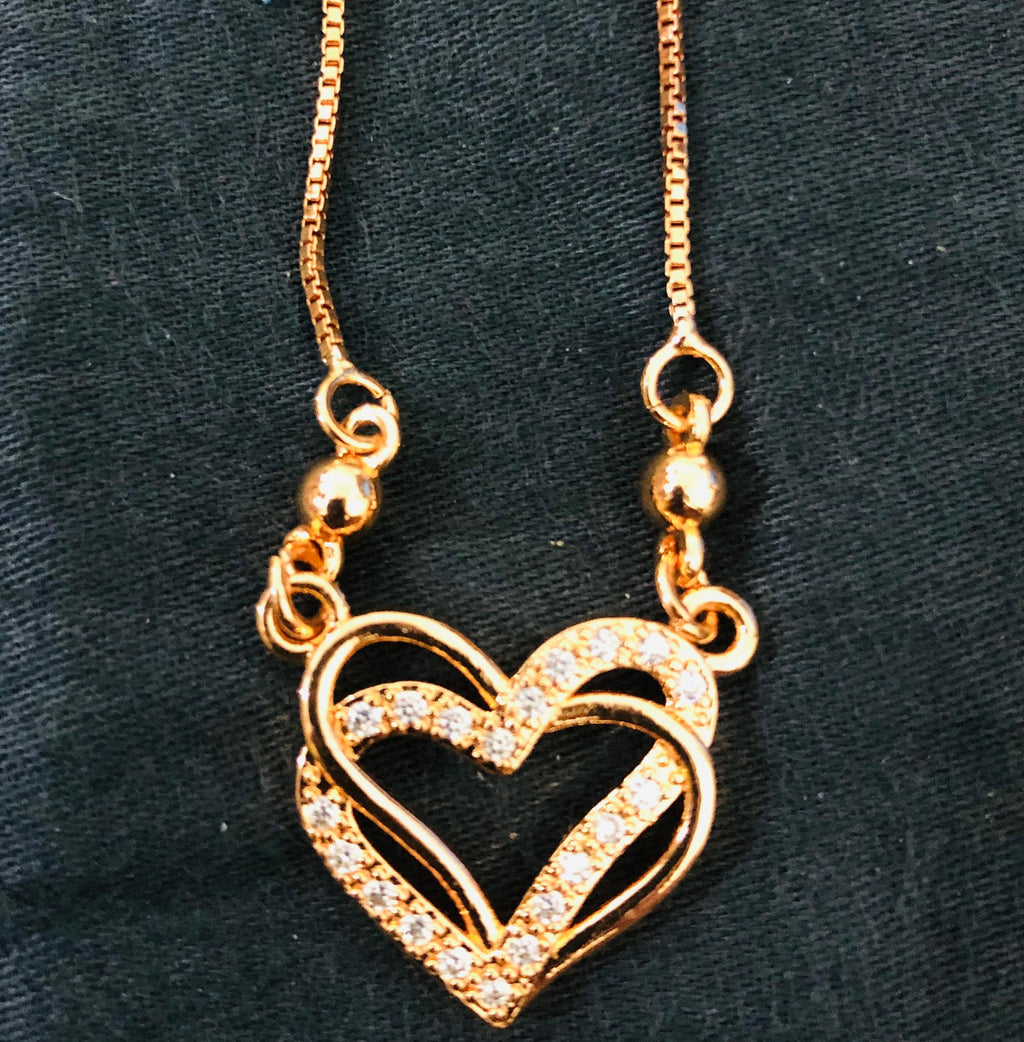 Romantic Interlocking Heart Pendant Necklace - Rose Gold Tone Jewelry with Pave Crystal Accents