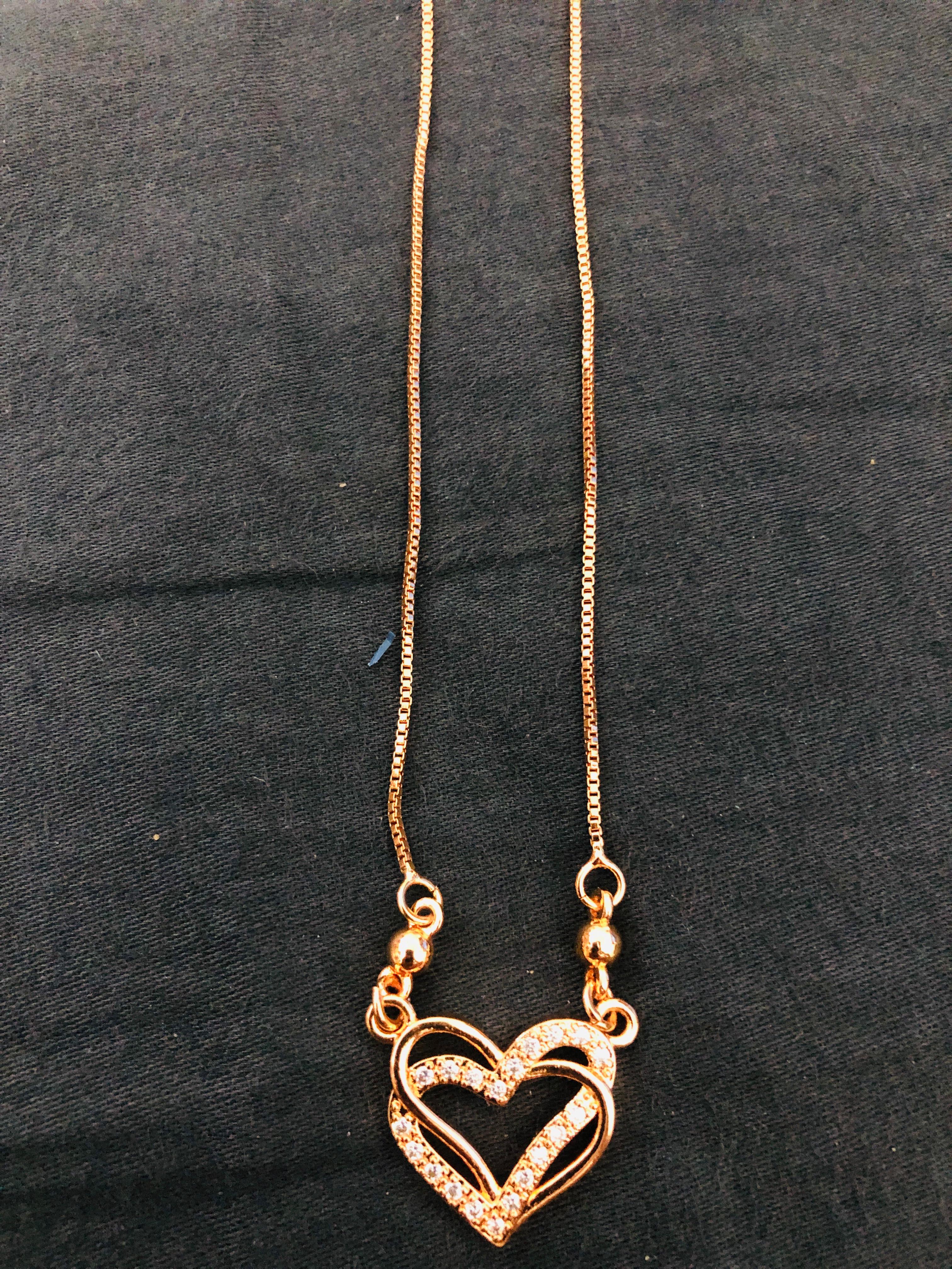 Romantic Interlocking Heart Pendant Necklace - Rose Gold Tone Jewelry with Pave Crystal Accents