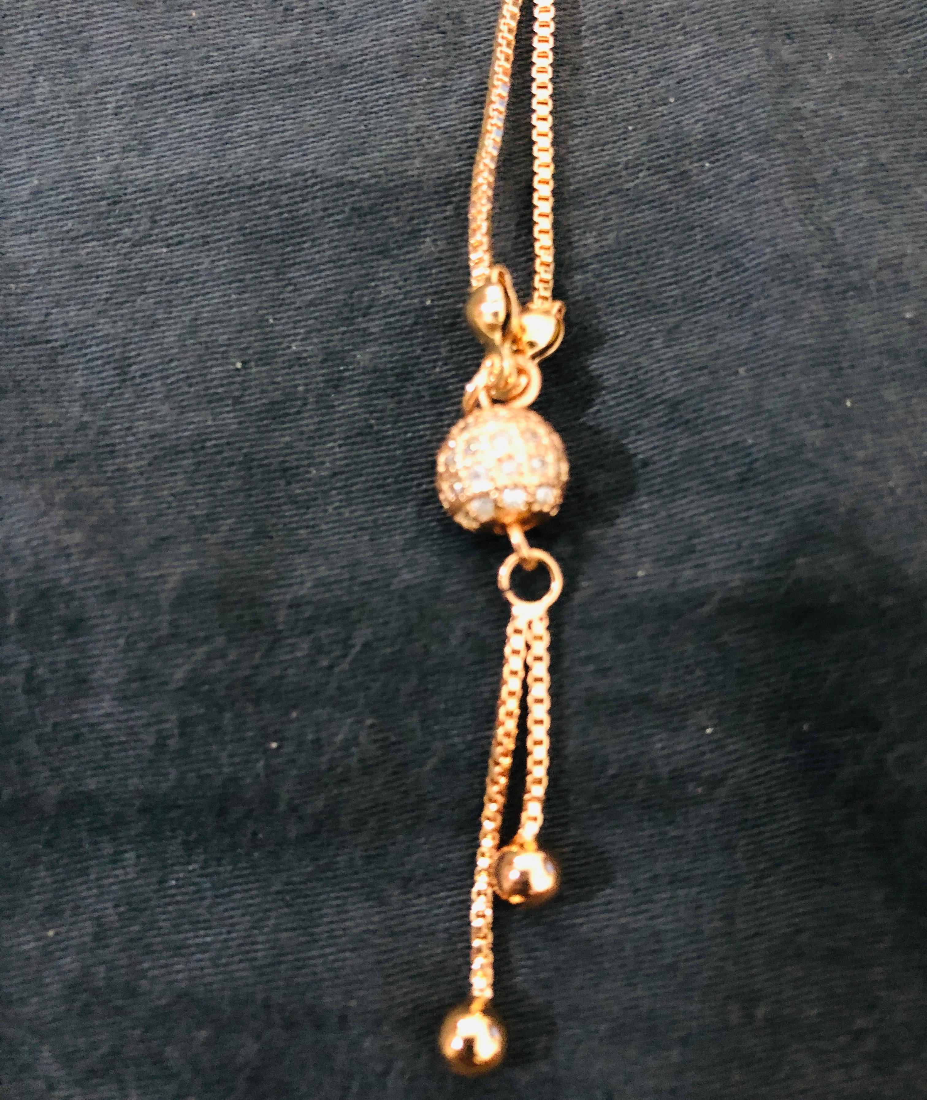 Dainty Crystal Pave Sphere Drop Necklace - Adjustable Rose Gold Tone Lariat Jewelry