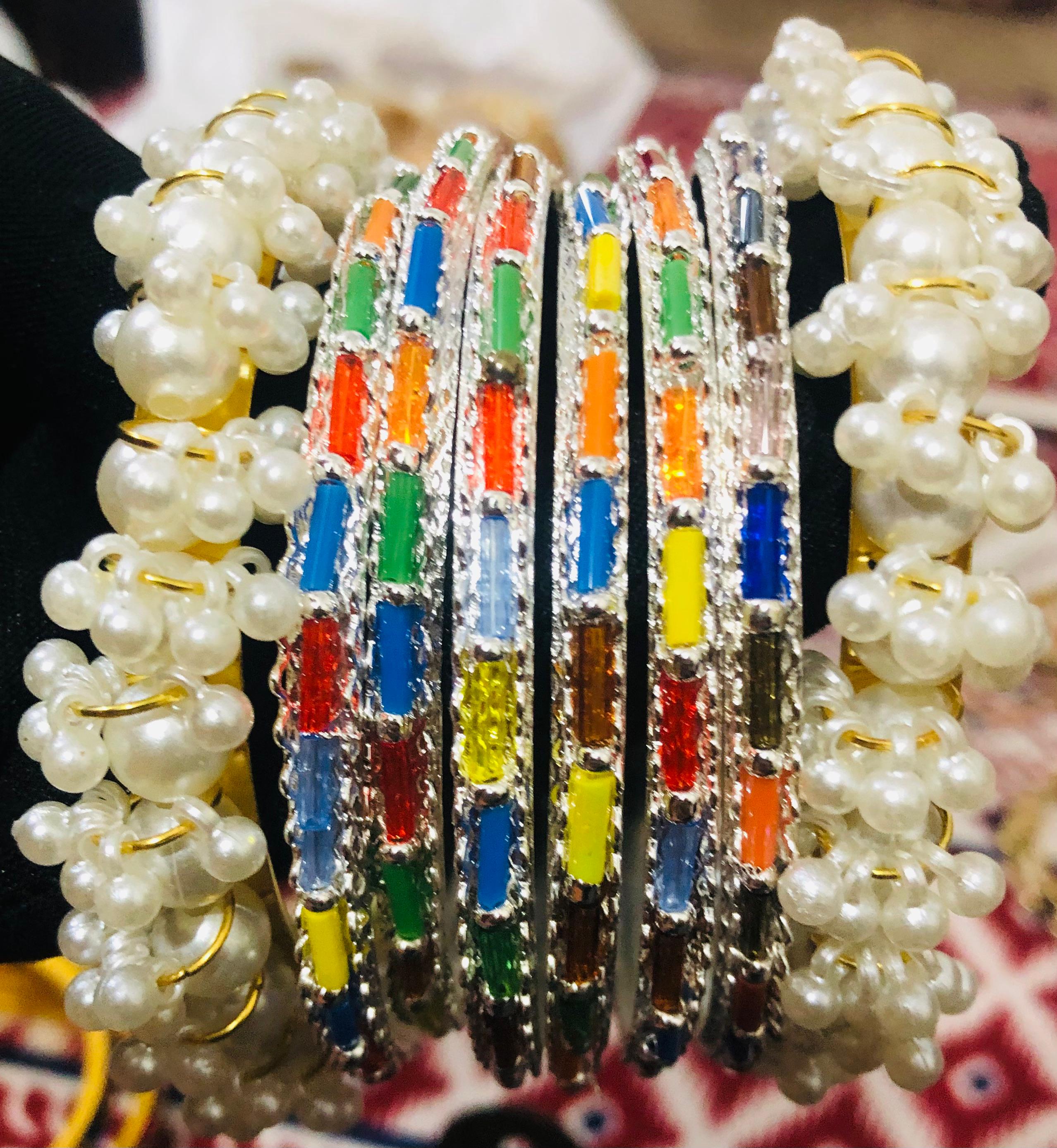 Elegant Black and Gold Pearl Jewelry Bangles